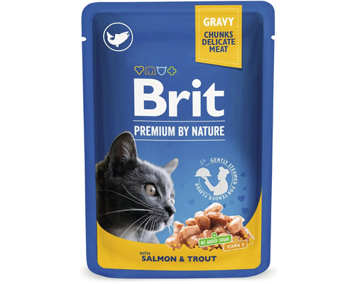 Kapsička pro kočky Brit Premium with Salmon & Trout 100 g Brit Premium by Nature krmivo pro kočky s lososem a pstruhem v kapsičce