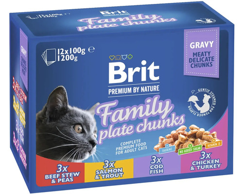 Kapsičky pro kočky Brit Premium Cat Pouches Family Plate 12 x 100 g