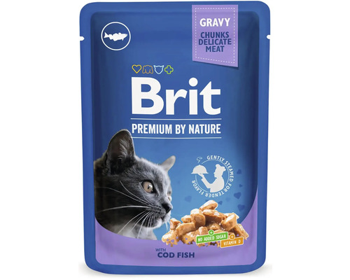 Kapsička pro kočky Brit Premium with Cod Fish 100 g Brit kočičí krmivo s treskou v omáčce