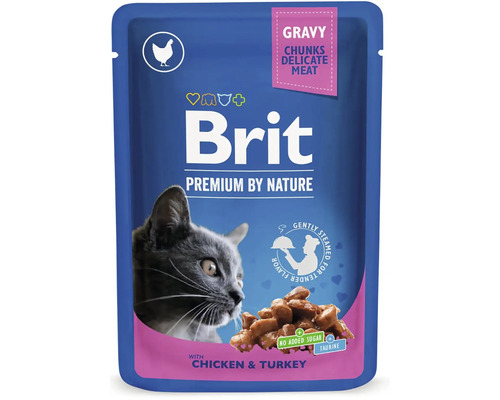 Kapsička pro kočky Brit Premium with Chicken & Turkey 100 g Brit Premium krmivo pro kočky s kuřecím a krůtím masem v omáčce