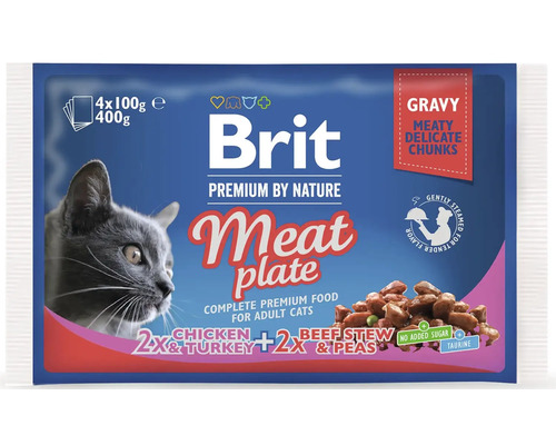 Kapsičky pro kočky Brit Premium Cat Pouches Meat Plate 400 g (4x 100 g)