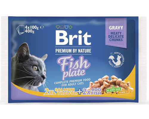 Kapsičky pro kočky Brit Premium Cat Pouches Fish Plate 4 x 100 g