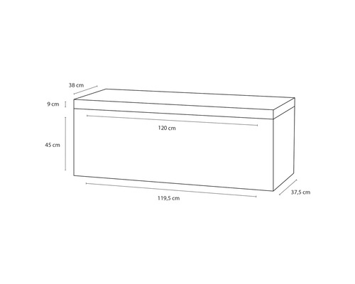 Rozměry úložného boxu: 119,5 cm x 37,5 cm x 45 cm