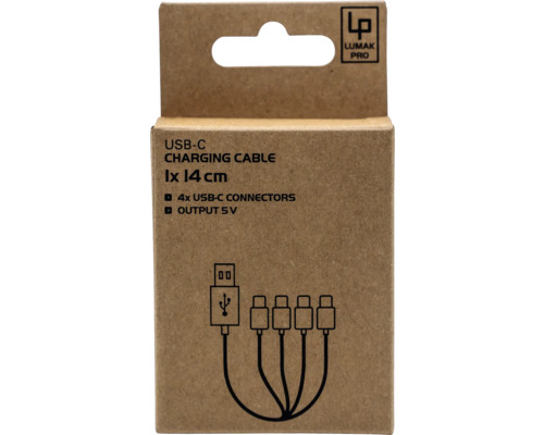 Nabíjecí kabel USB-C, 1 kus, 14 centimetrů, čtyři konektory USB-C, výstup 5V