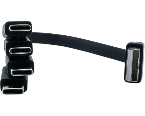 USB kabel s několika konektory USB typu C a jedním USB konektorem