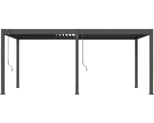 Kovová pergola s lamelovou střechou a klikovým mechanismem