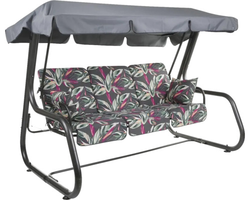 Zahradní houpačka se stříškou a polštáři s květinovým vzorem