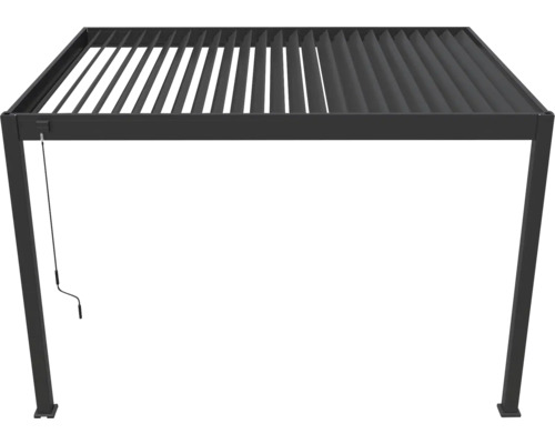 Bioklimatická pergola Rojaplast Intro Plus 400x300x255 cm do stěny antracit Pergola s lamelovou střechou a ovládáním klikou pro zahradu