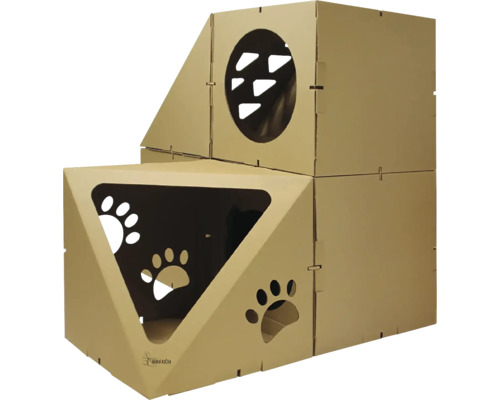 Domek pro kočky kartonový BASIC 54 x 54 x 54 cm dvoupatrový