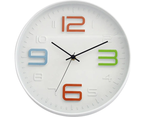 Nástěnné hodiny 3D ciferník ø30 cm barevná čísla / bílé
