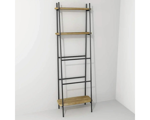 Policový regál do koupelny Devo Oval dub/černá 60 x 180 x 31,8 cm OV-DR-D01L09 Žebříkový regál se čtyřmi policemi z kovu a dřeva