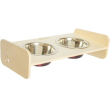 Stojan na misky pro psy Dogbar RACIO M pro malá i velká plemena 2x 700 ml miska 44 x 25 x 22 cm přírodní dřevo