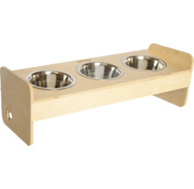 Stojan na misky pro psy Dogbar RACIO M pro malá i velká plemena 3x 700 ml miska 64 x 25 x 22 cm přírodní dřevo