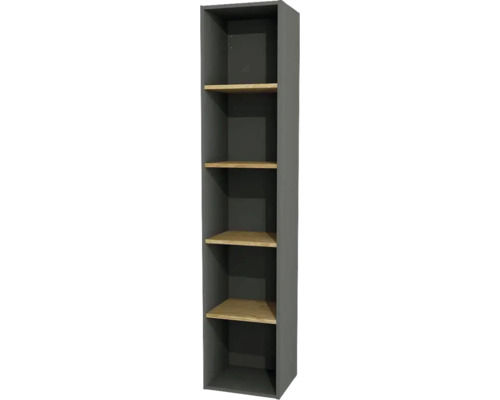 Nástěnný regál do koupelny Devo Sonet šedá/dub 35 x 164 x 30 cm SF-SO35-F118P52 Úzká šedá policová skříň s pěti dřevěnými policemi