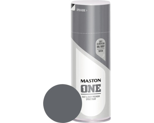 Barva ve spreji ONE Satin šedo hliníková RAL9007 400ml Sprej Maston s označením One, hliníkově šedá RAL 9007, polomatný