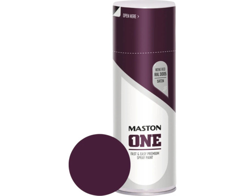 Barva ve spreji ONE Satin višňově červená RAL3005 400ml Mastos One sprej vínově červená RAL 3005