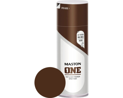 Barva ve spreji ONE lesk orechově hnědá RAL8011 400ml Sprej Maston v ořechově hnědé barvě RAL 8011