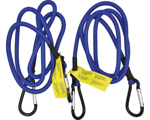 Dva modré gumové expandéry s karabinami