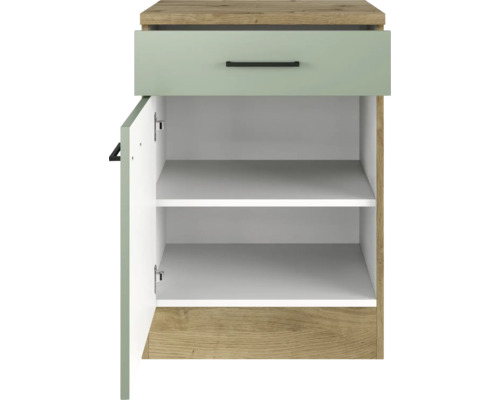 Noční stolek se zásuvkou a otevřenými dvířky pro ukládání v ložnici