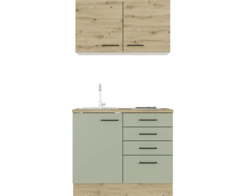 Kuchyňská linka s dřezem, baterií, zásuvkami a horními skříňkami