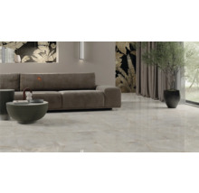 Obývací pokoj s pohovkou, stolem, pokojovou rostlinou a dlaždicemi.