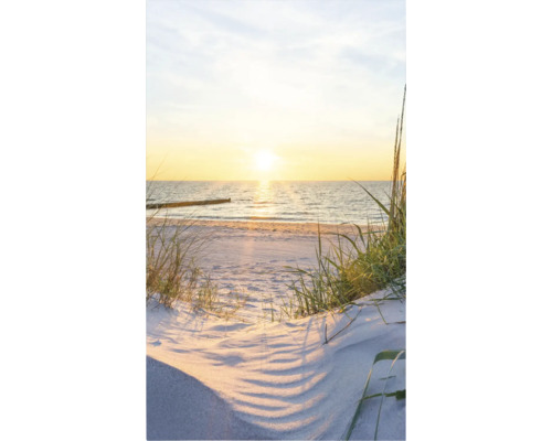 Pláž s dunou, trávou a západem slunce