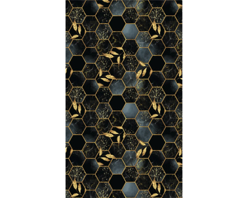 Dekorativní dlaždice se šestihranným vzorem, vzhled mramoru a zlaté akcenty