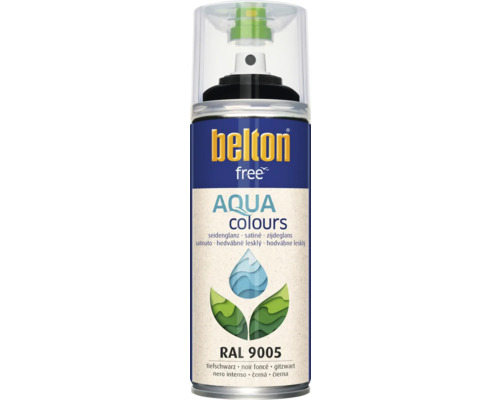 Barva ve spreji BELTON černá 9005 pololesk 400 ml Belton Free Aqua barevný sprej hluboká černá RAL 9005