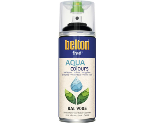 Barva ve spreji BELTON černá 9005 vysoký lesk 400 ml Belton Free Aqua barva ve spreji, sytě černá, RAL 9005
