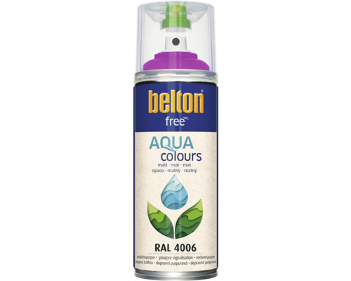 Barva ve spreji BELTON purpurová 4006 matná 400 ml Belton Free Aqua Colours sprej, odstín RAL 4006 dopravní purpurová