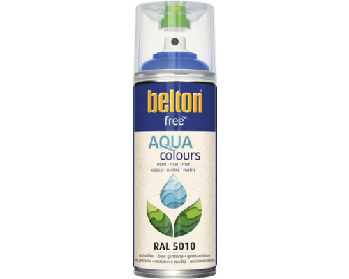 Barva ve spreji BELTON encián.modrá 5010 matná 400 ml Belton Free Aqua Colours sprej enciánová modrá RAL 5010