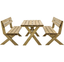 Dřevěný zahradní stůl s integrovanými lavicemi