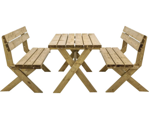 Dřevěný zahradní stůl s integrovanými lavicemi