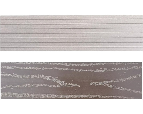 Ukončovací profil WPC plný Palisandr 11 x 70 x 2000 mm Detailní pohled na dvě různé terasové desky.