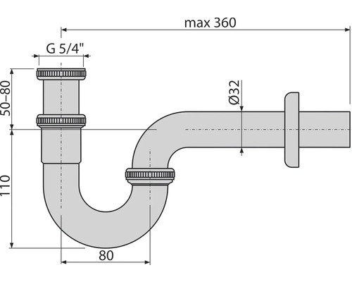 Technický výkres sifonu s rozměry