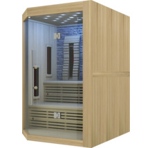 Infrasauna ze dřeva s prosklenými dveřmi a lavicemi