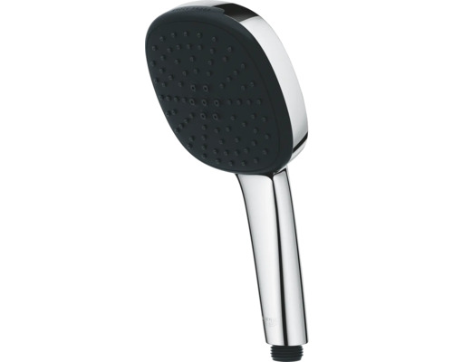 Ruční sprcha z chromovaného kovu s černou sprchovou plochou