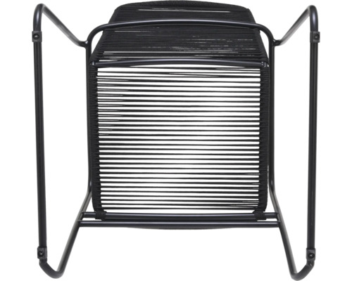 Černé křeslo s kovovým rámem a provázkovým výpletem