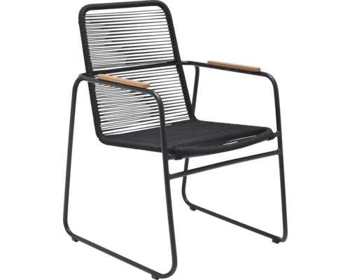 Černé zahradní křeslo s dřevěnými područkami