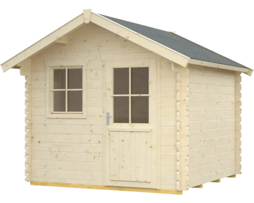 Dřevěný zahradní domek s dveřmi a oknem