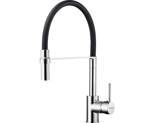 Dřezová baterie s flexibilním ramenem Pyramis Serina černá chrom 090939801 Kuchyňská baterie s flexibilním výtokem