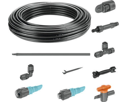 Zavlažovací systém Gardena Micro-Drip se zahradní hadicí a příslušenstvím