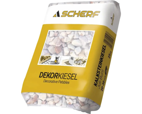 Štěrk vápencový 20–30 mm pestrá červená balení 25 kg Scherf Dekorační oblázky vápenec, 20–30 mm, 25 kg pytel