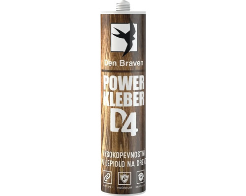 Montážní lepidlo DEN BRAVEN D4 Power Kleber, 300 ml Den Braven Power Kleber D4 v nádobě na lepení dřeva