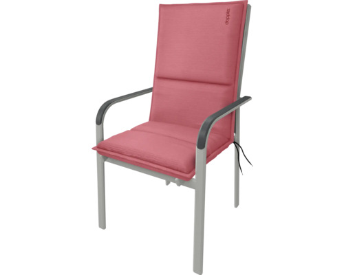 Zahradní židle s růžovým polštářem a logem Doppler