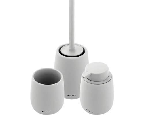 Sada koupelnových doplňků s dávkovačem mýdla, kelímkem na zubní kartáčky a WC soupravou