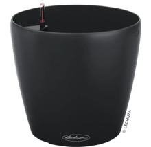 Černý květináč s ukazatelem hladiny vody