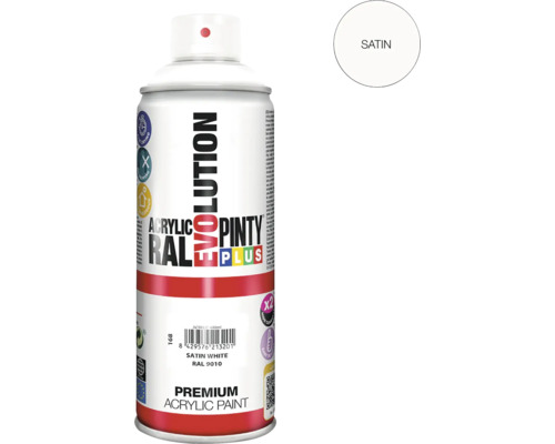Barva ve spreji PINTYPLUS EVO 400ml RAL9010 bílý satén Sprej s akrylovou barvou