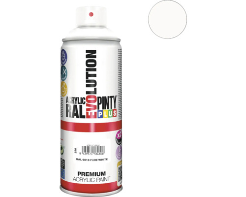 Barva ve spreji PINTYPLUS EVO 400ml RAL9010 bílá lesklá Akrylová barva ve spreji Evolution RAL 9010 čistě bílá