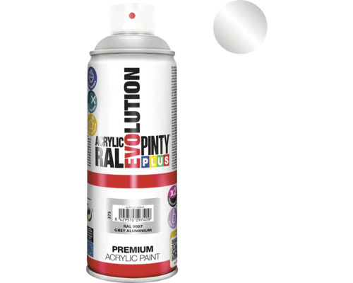 Barva ve spreji PINTYPLUS EVO 400ml RAL9007 šedý hliník Sprej s akrylátovou barvou v šedém hliníku RAL 9007